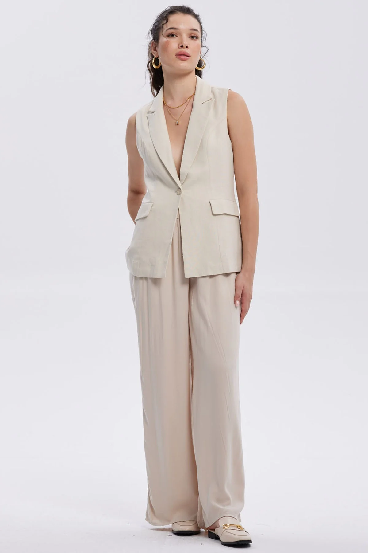 Blazer Mujer Lino 2 Bolsillos Arena - Image 4