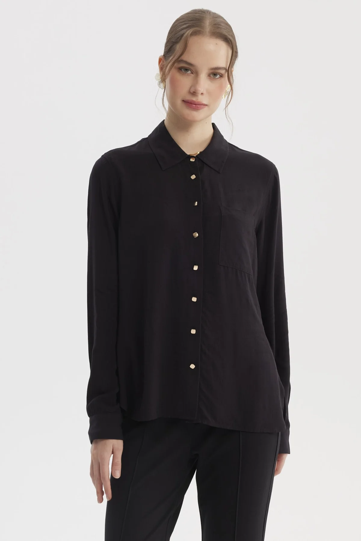 Blusa Mujer Abotonada Lisa Negro