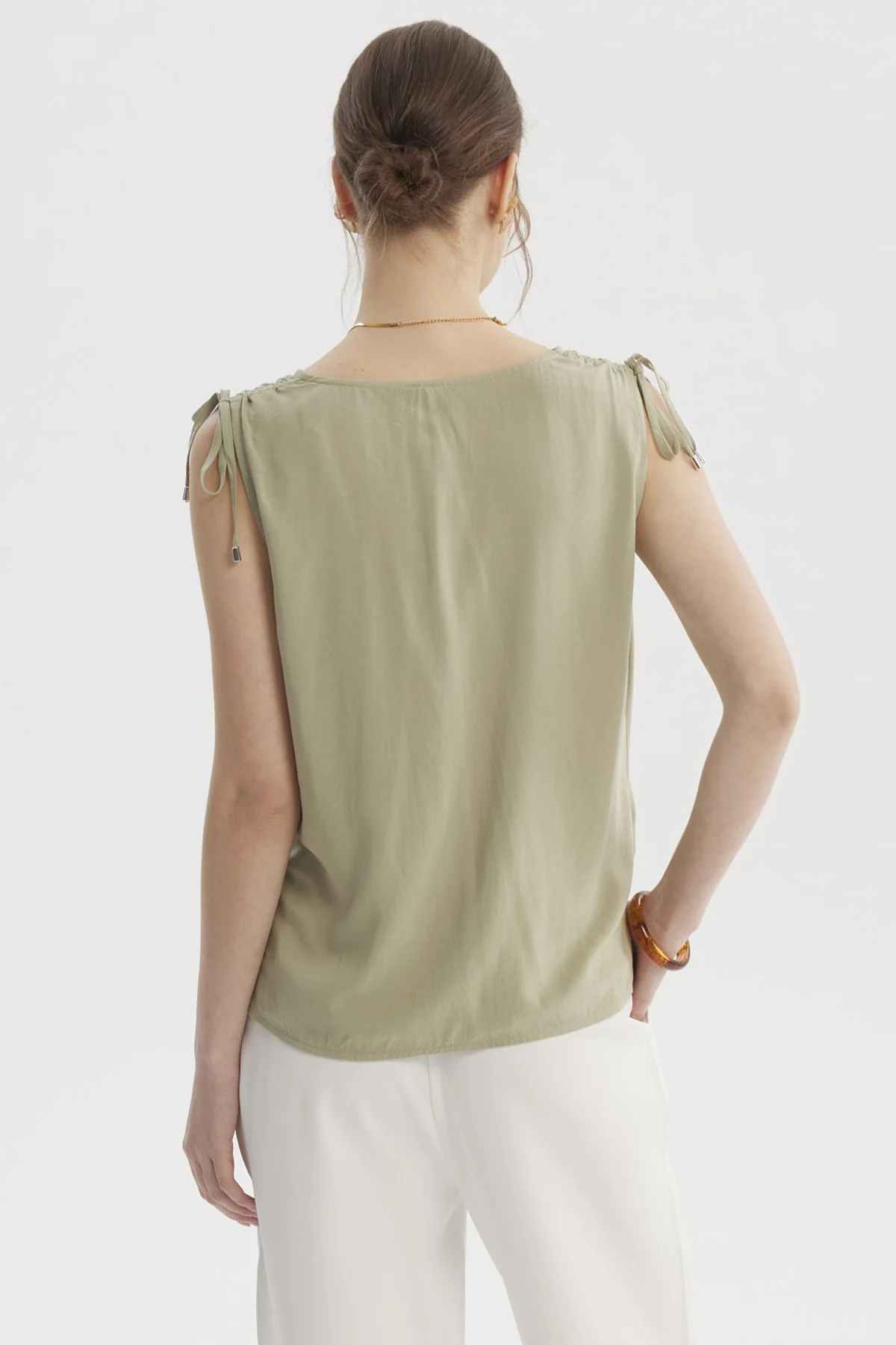 Blusa Mujer Blusa Amarra Aplicación Verde - Image 3