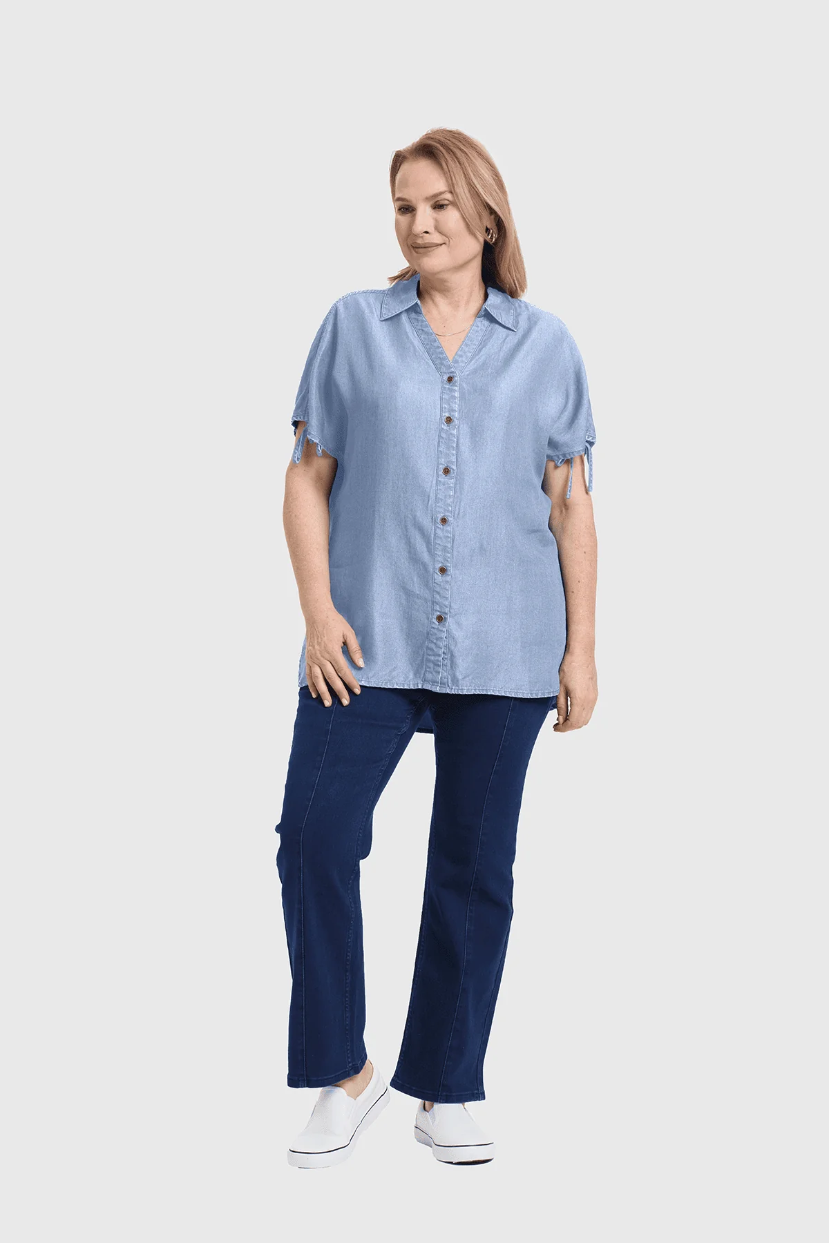 Blusa Mujer Con Ajustador Celeste - Image 4