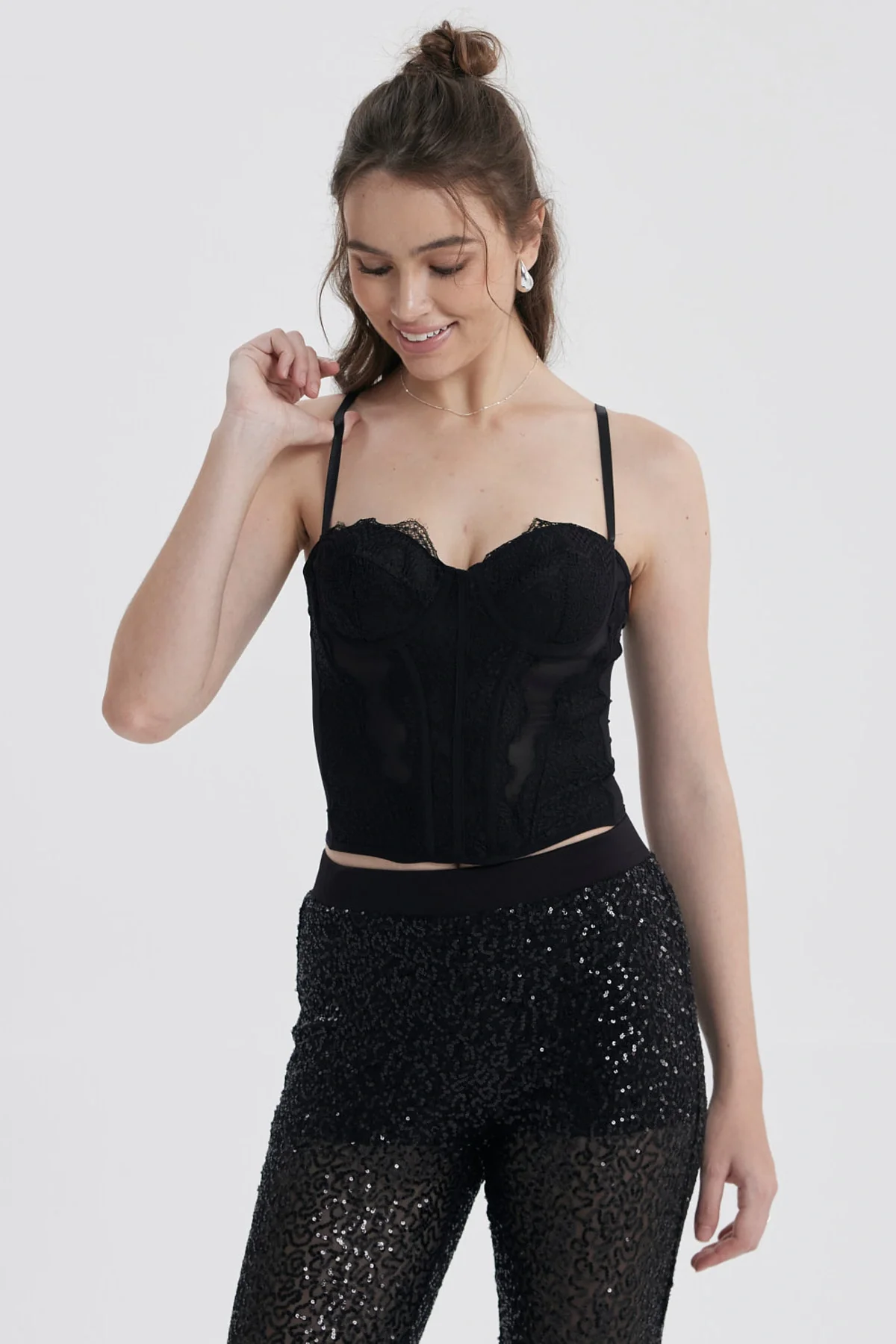 Blusa Mujer Corset Encaje Negro - Image 2