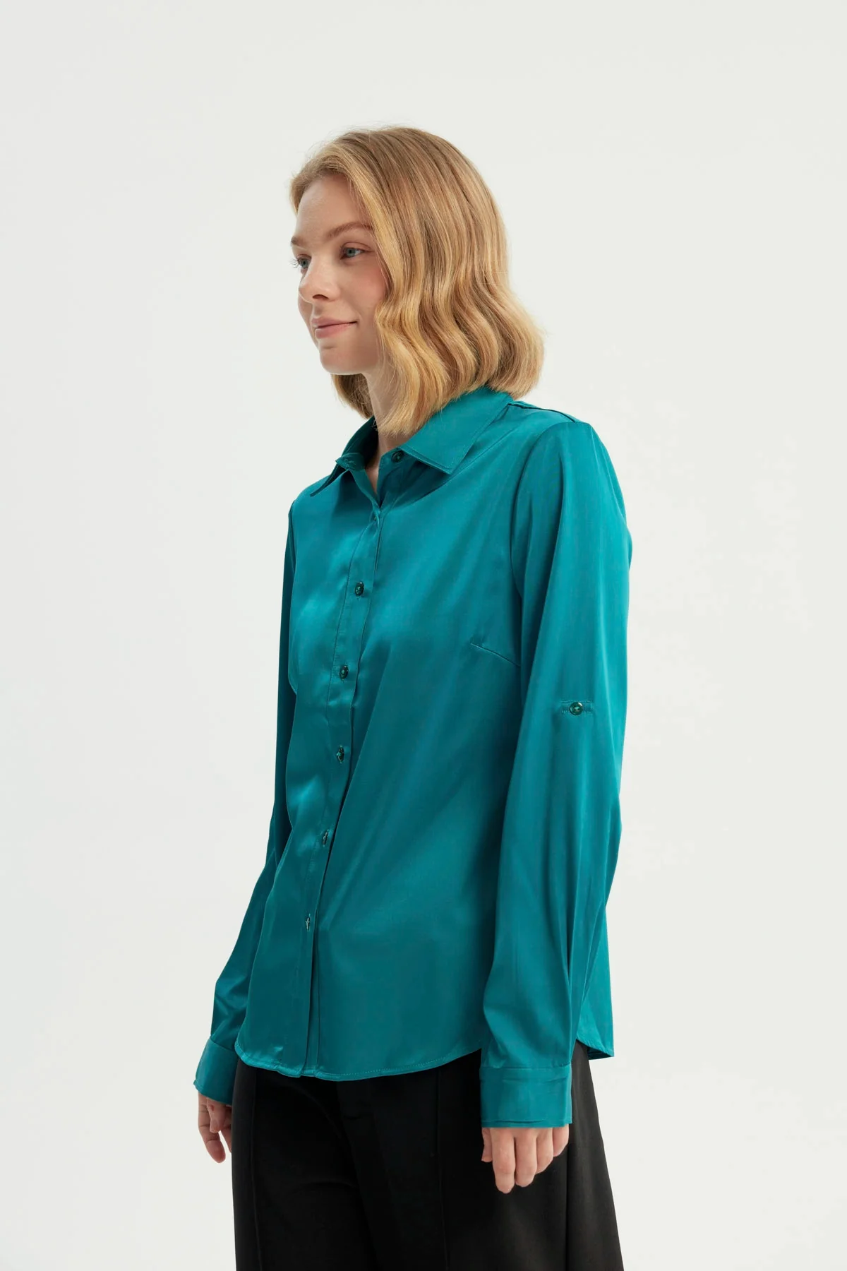 Blusa Mujer Cuello Camisero Verde - Image 2