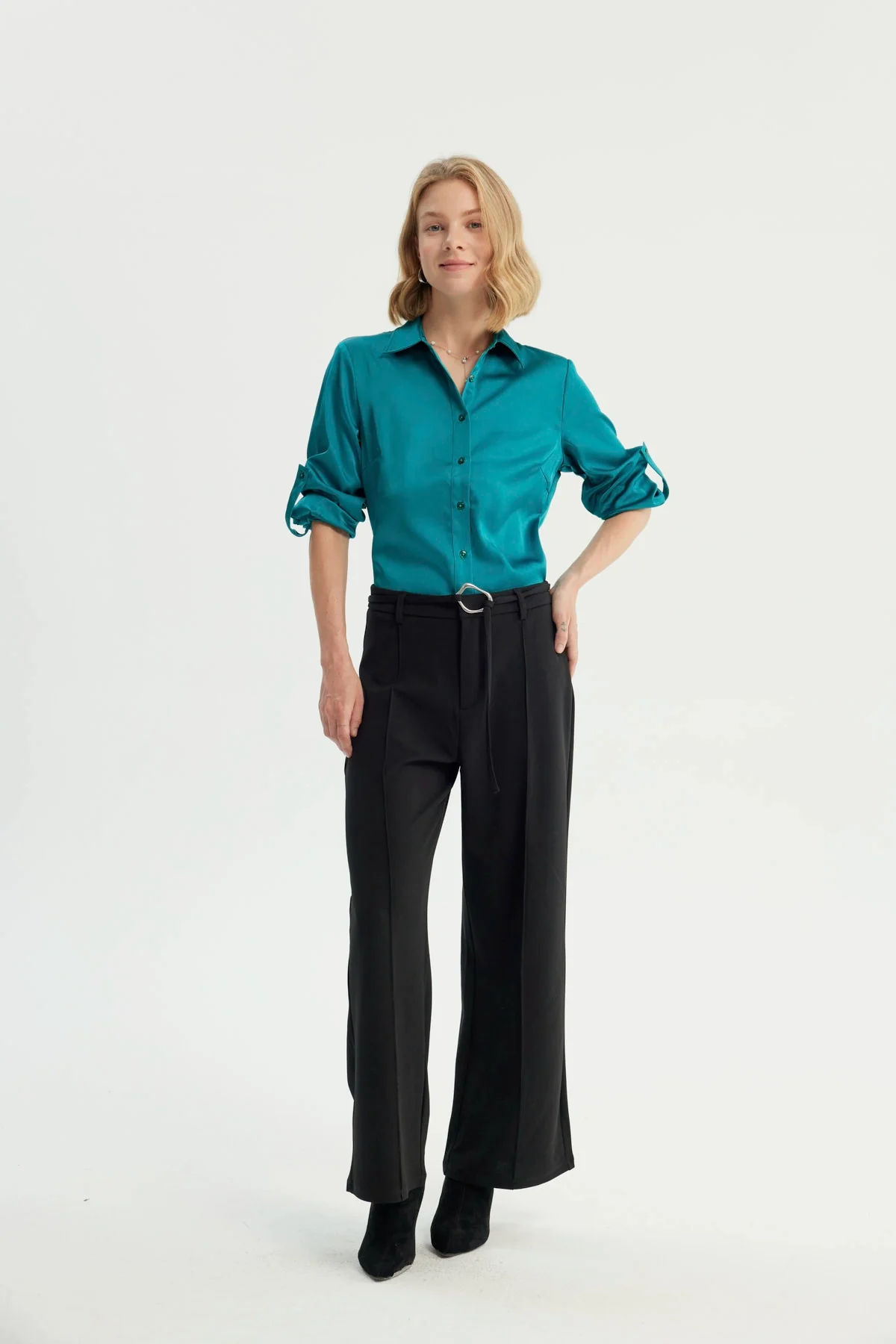 Blusa Mujer Cuello Camisero Verde - Image 4
