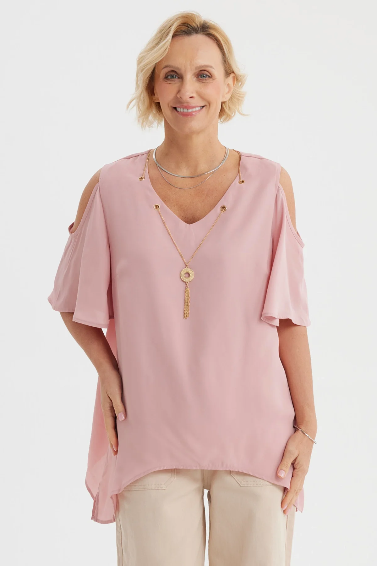 Blusa Mujer Flare Cuello V Palo Rosa