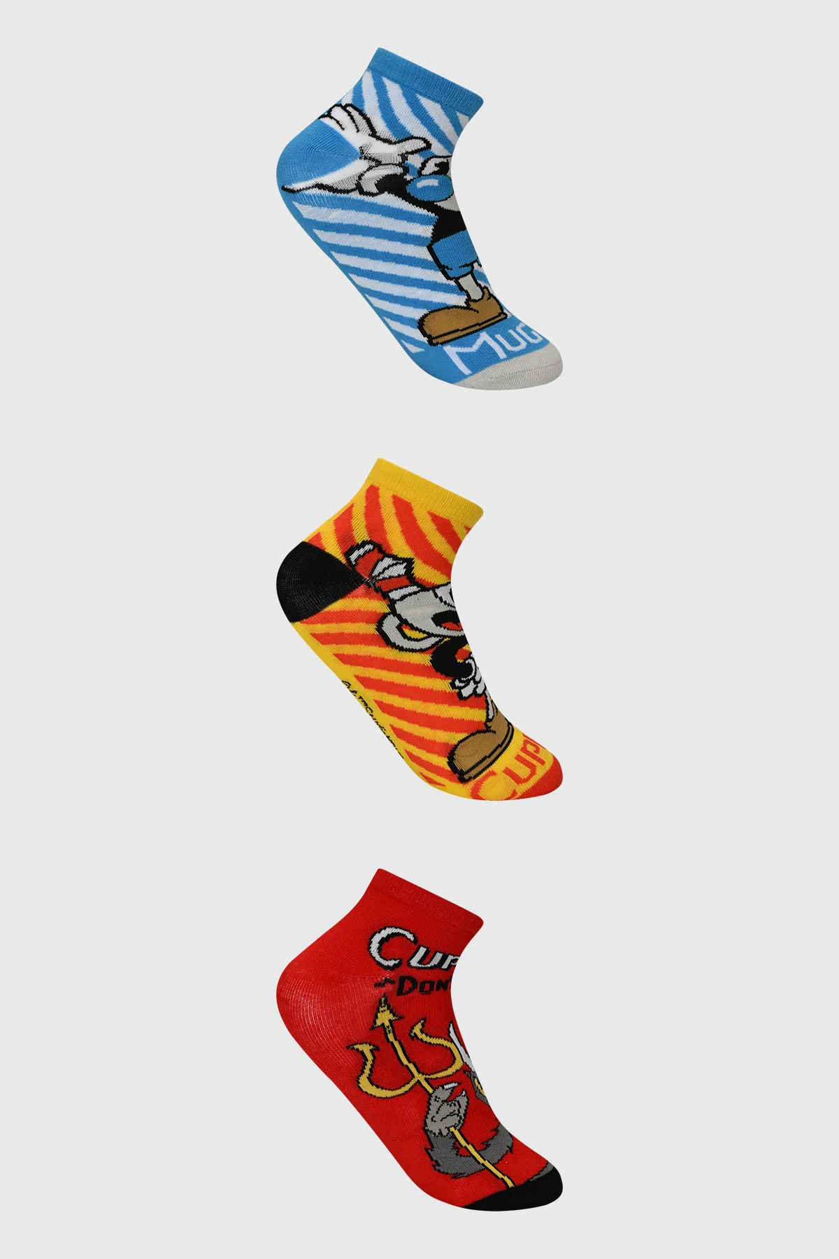 Calceta Deportiva Niño Tripack Cuphead Negro