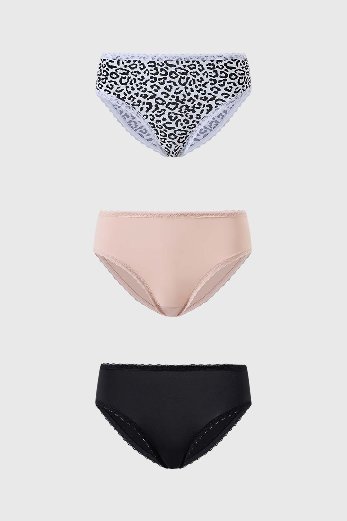 Calzón Mujer Tripack Bikini Estampado Negro