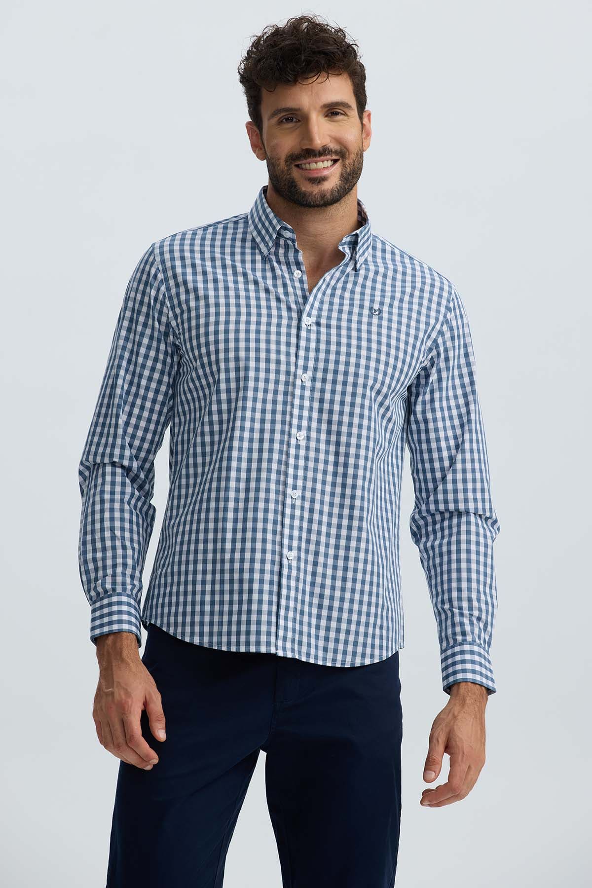 Camisa Hombre Cuadros Azul Denim - Image 2
