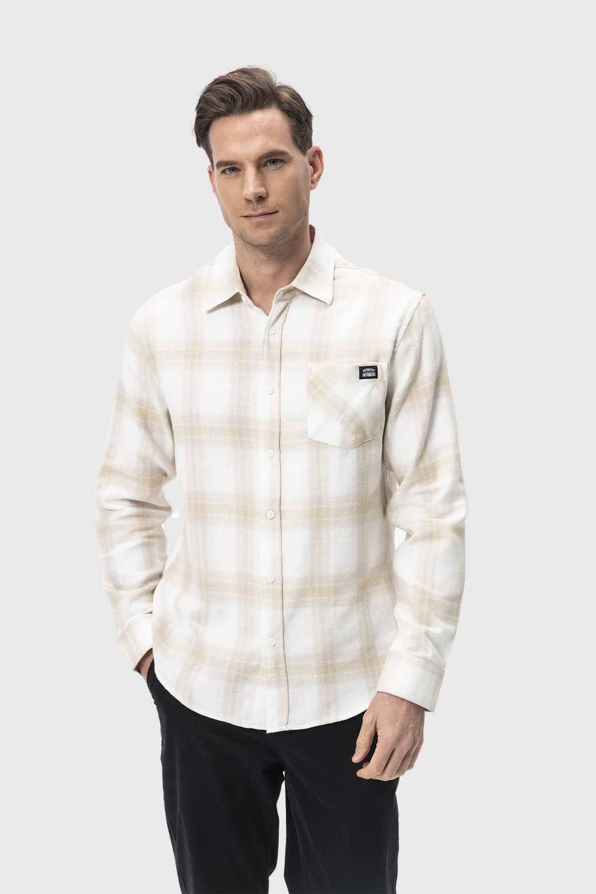 Camisa Hombre Cuadros Beige