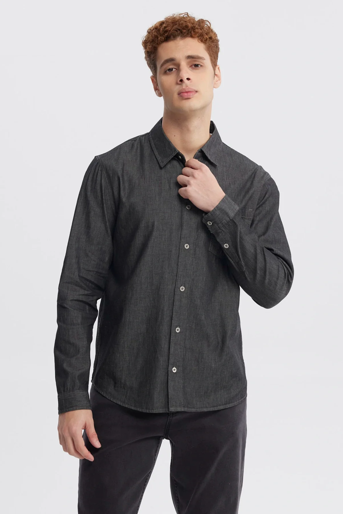 Camisa Hombre Cuello Camisero Negro