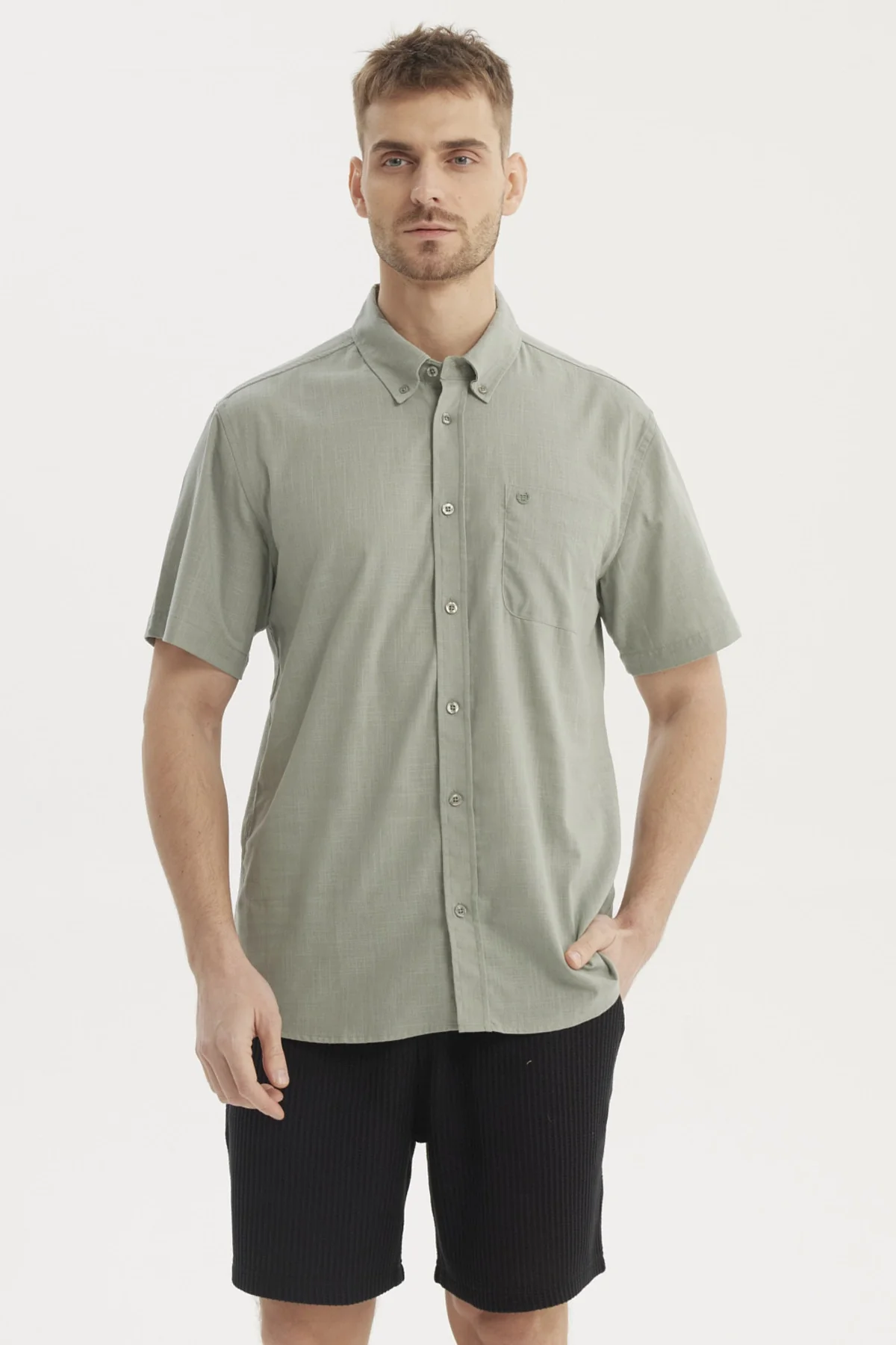 Camisa Hombre Cuello Camisero Verde Claro