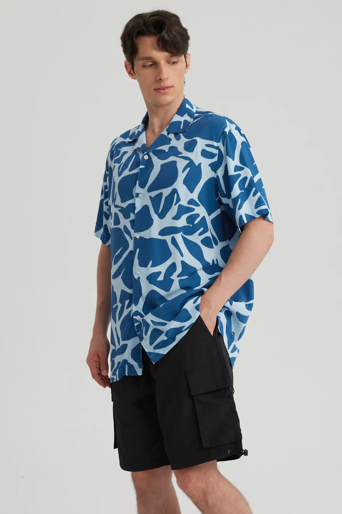 Camisa Hombre Cuello Cubano Rapport Azul - Image 3