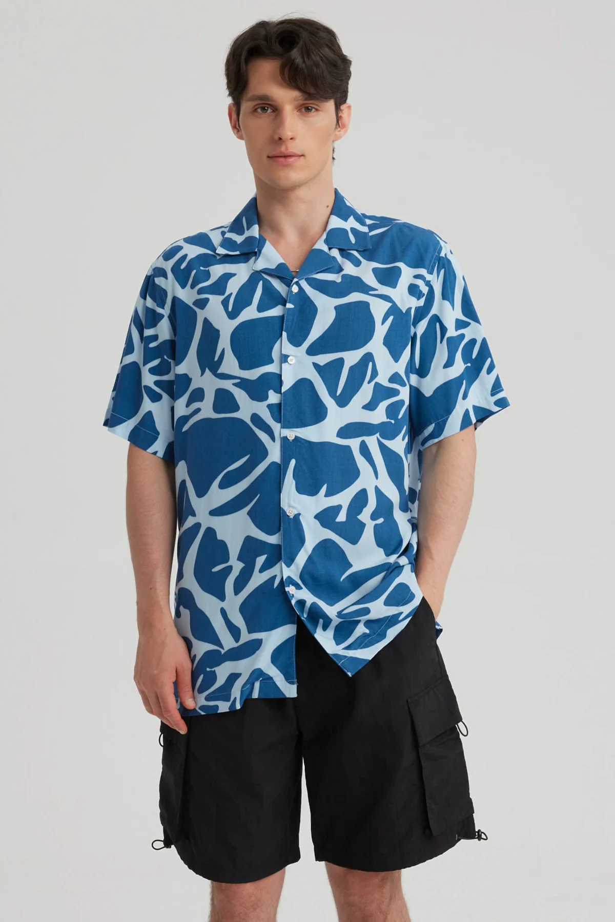 Camisa Hombre Cuello Cubano Rapport Azul - Image 4