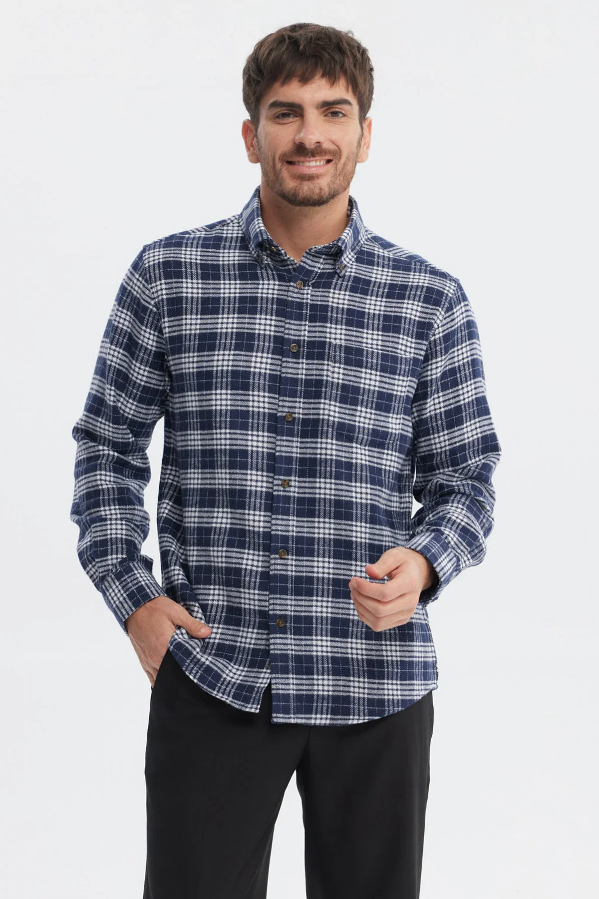 Camisa Hombre Franela Básica Azul Marino