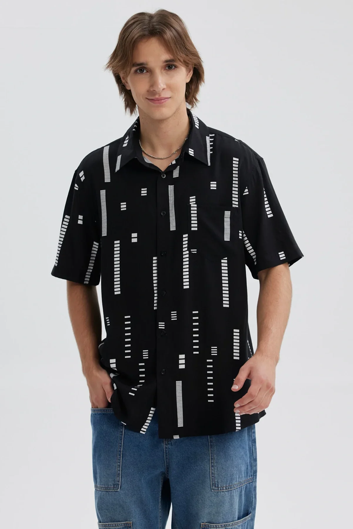 Camisa Hombre Full Print Negro