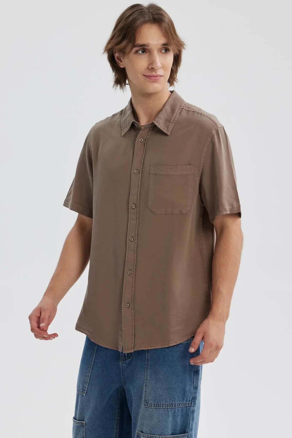 Camisa Hombre Lyocell Café - Image 2
