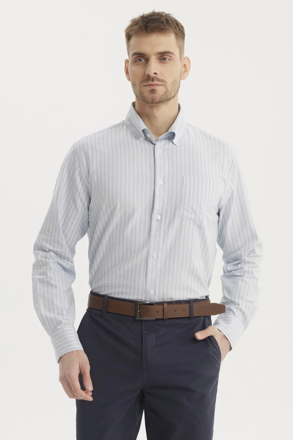 Camisa Hombre Rayas Premium Verde Claro