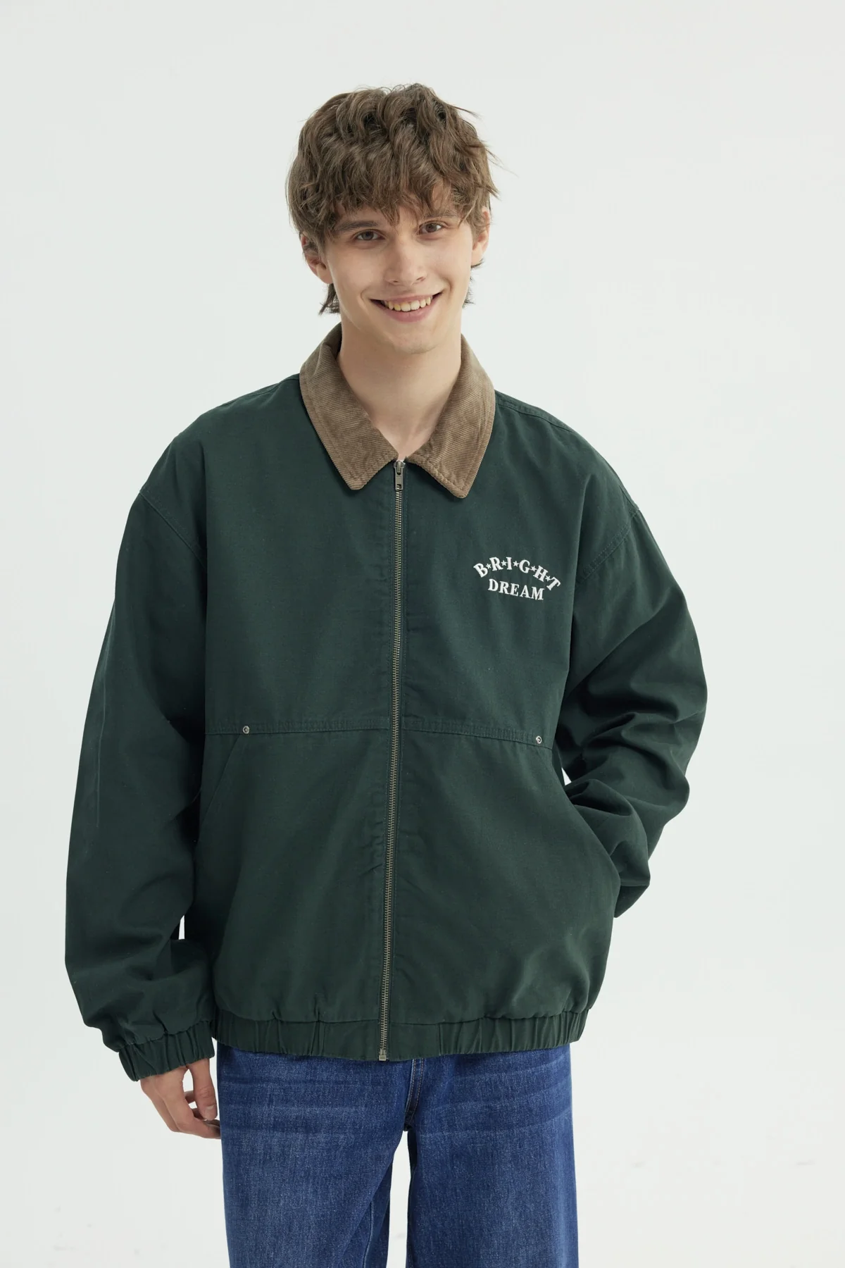 Chaqueta Hombre Classic Cuello Camisero Verde Oscuro