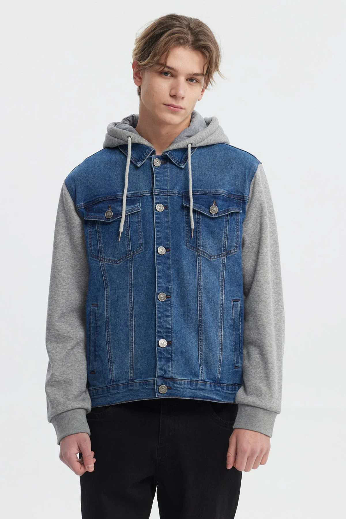 Chaqueta Hombre Denim Con Gorro Azul Claro