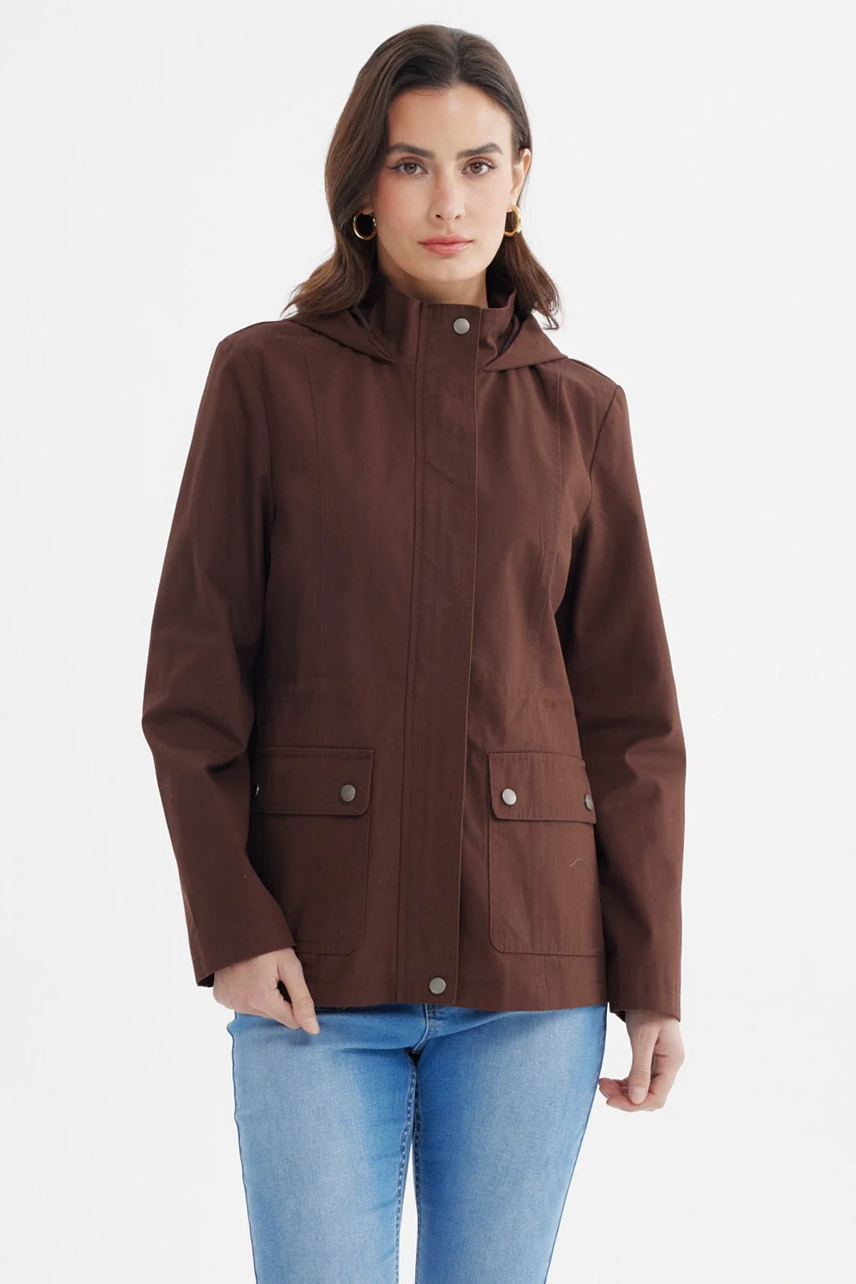 Chaqueta Mujer Con Gorro Chocolate