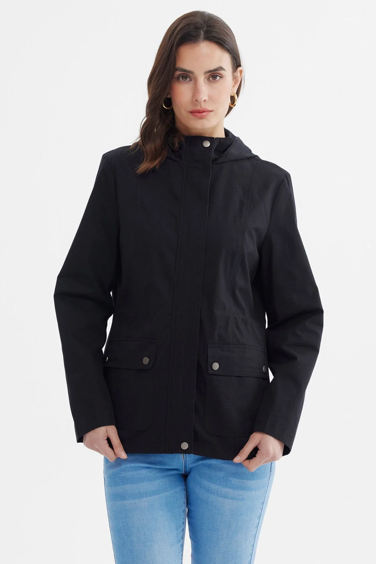 Chaqueta Mujer Con Gorro Negro