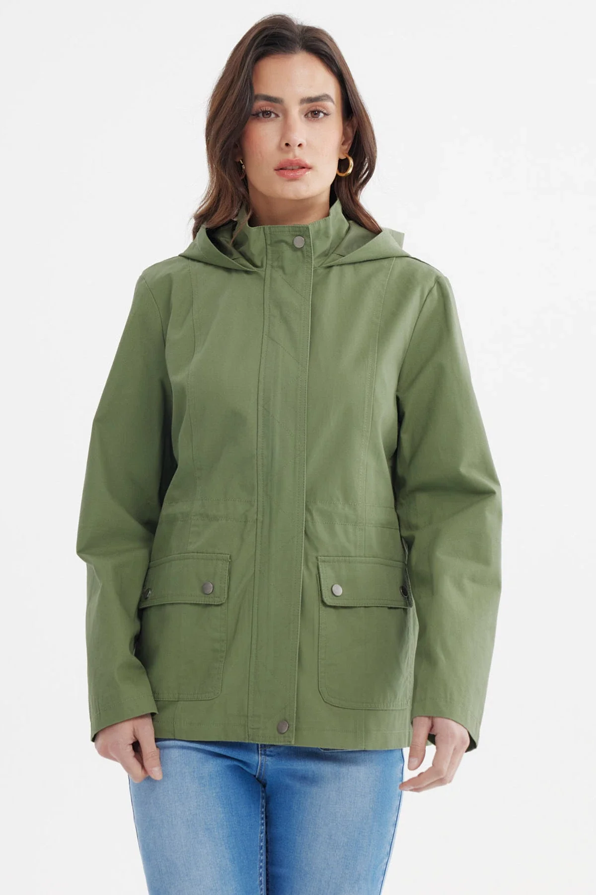 Chaqueta Mujer Con Gorro Verde Olivo