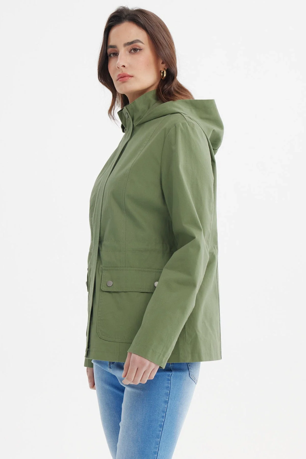 Chaqueta Mujer Con Gorro Verde Olivo - Image 2