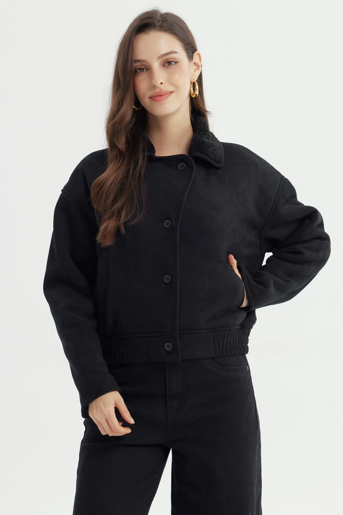 Chaqueta Mujer Estilo Polar Negro