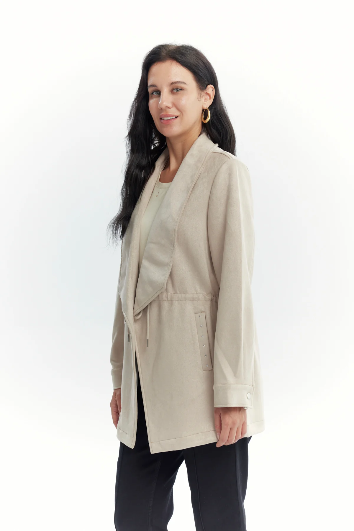 Chaqueta Mujer Lisa Casual Beige - Image 2