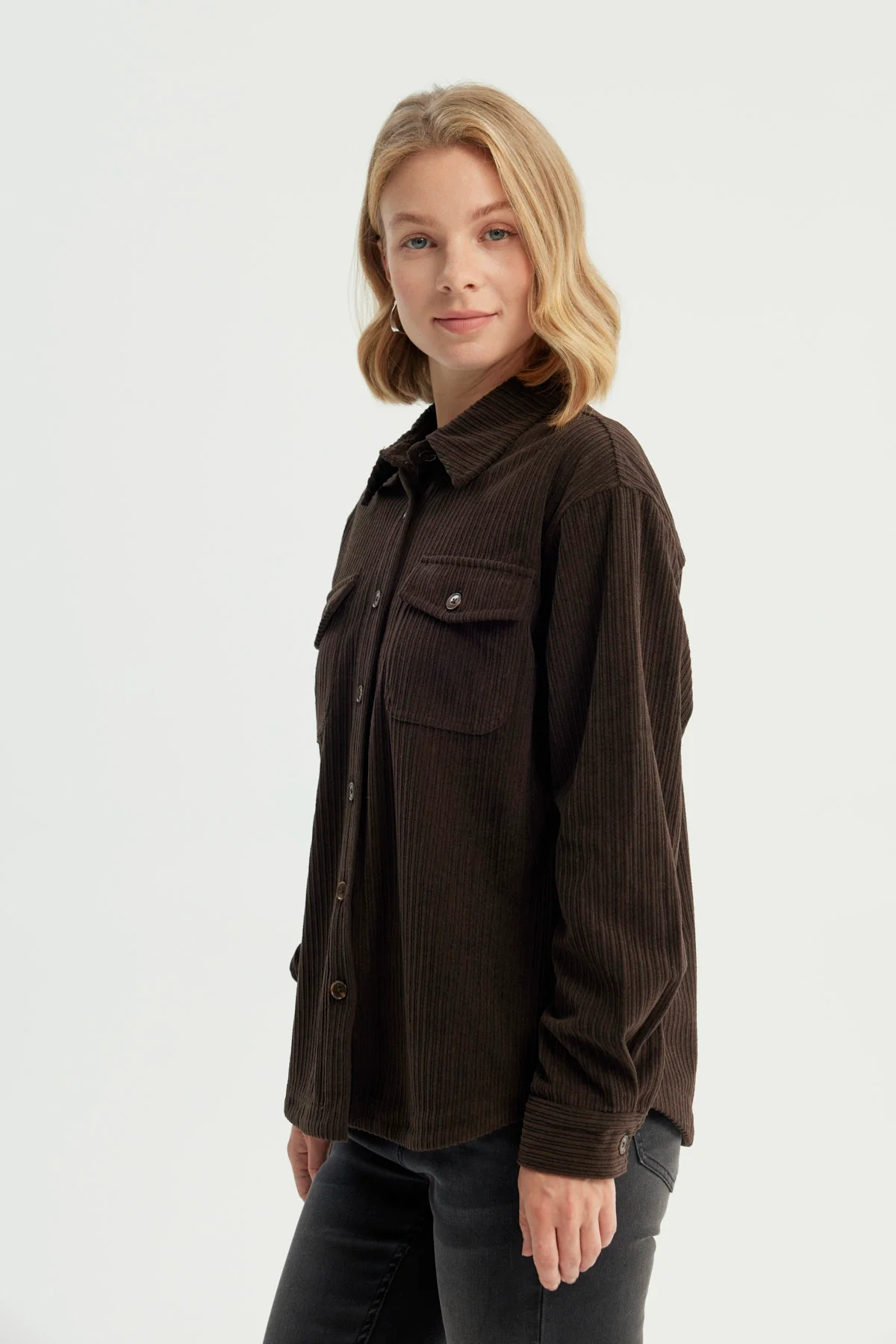 Chaqueta Mujer Oversize Cuello Polo Chocolate - Image 2
