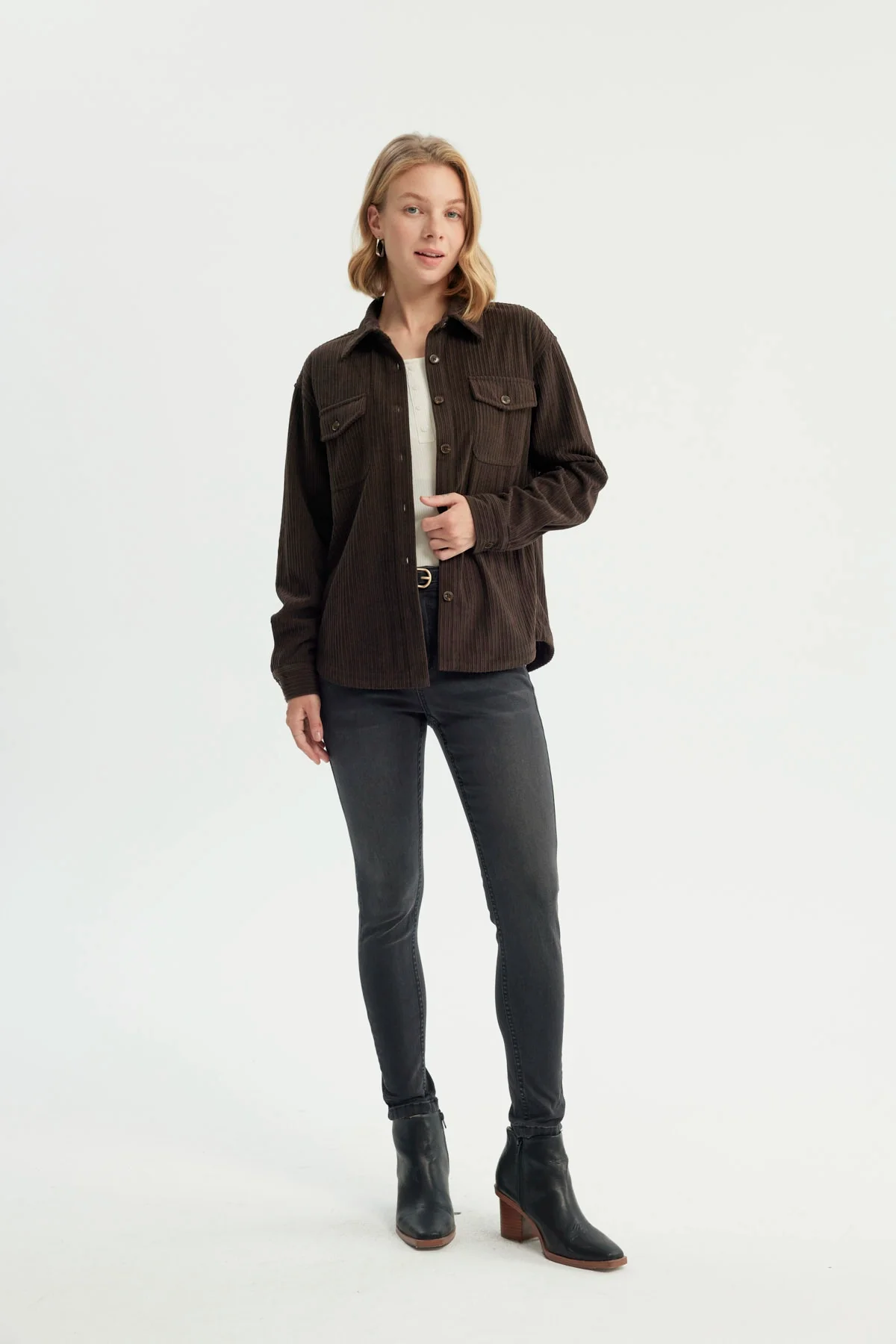 Chaqueta Mujer Oversize Cuello Polo Chocolate - Image 4