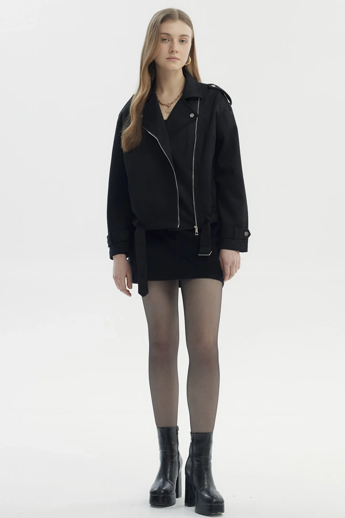 Chaqueta Mujer Oversize Gamuza Negro - Image 4