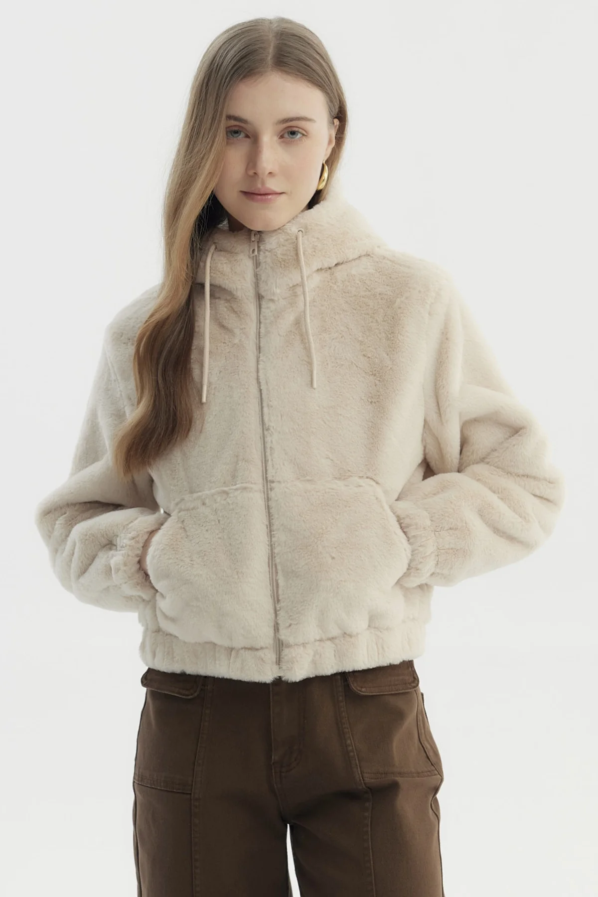 Chaqueta Mujer Polar Suave Beige Claro