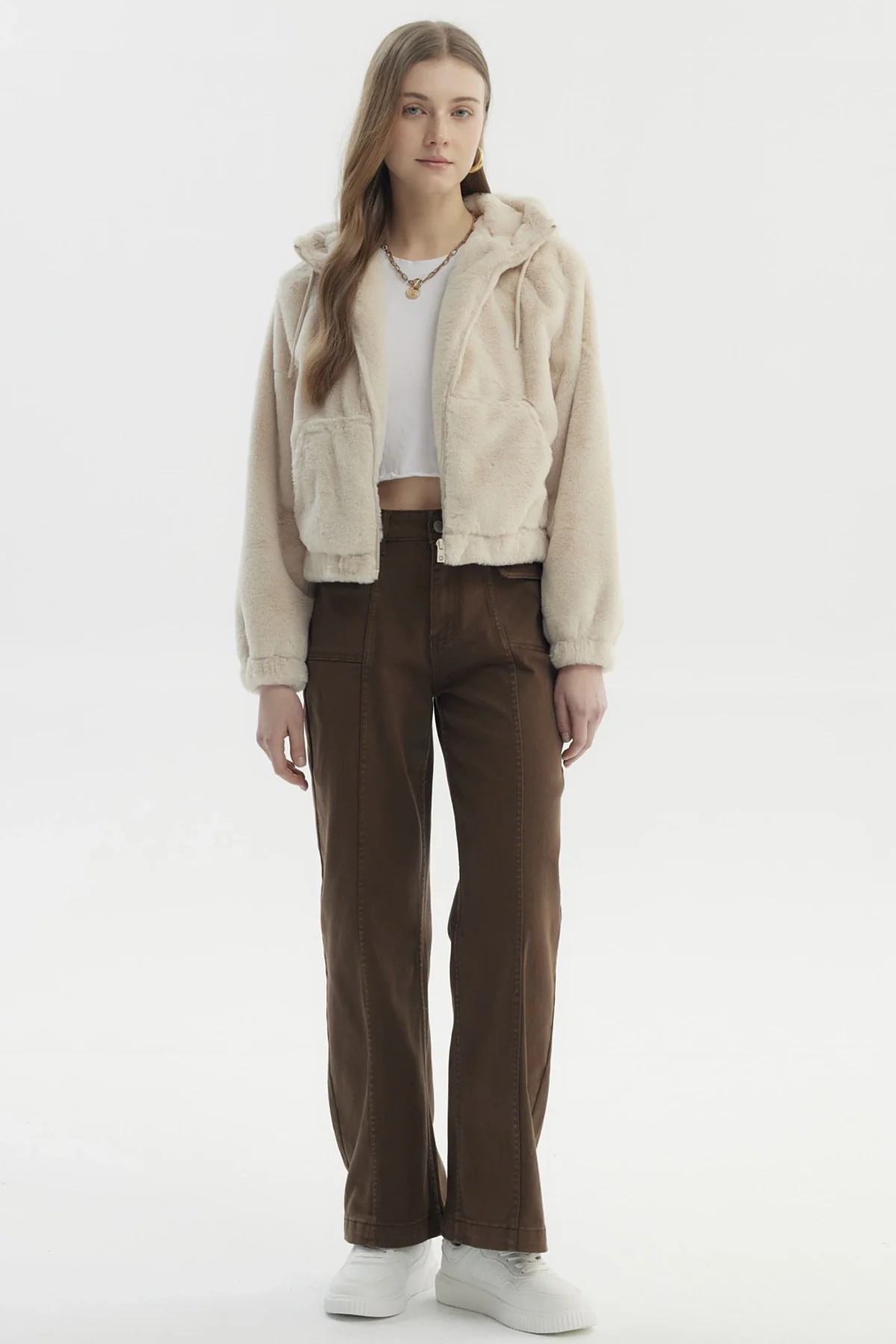 Chaqueta Mujer Polar Suave Beige Claro - Image 4