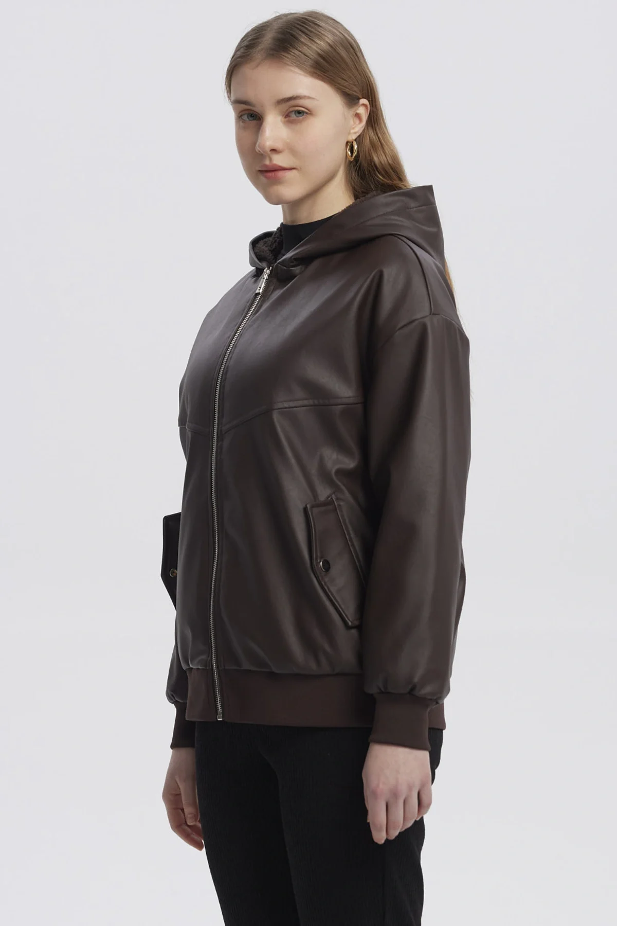Chaqueta Mujer Efecto Cuero Bonded Chocolate - Image 2