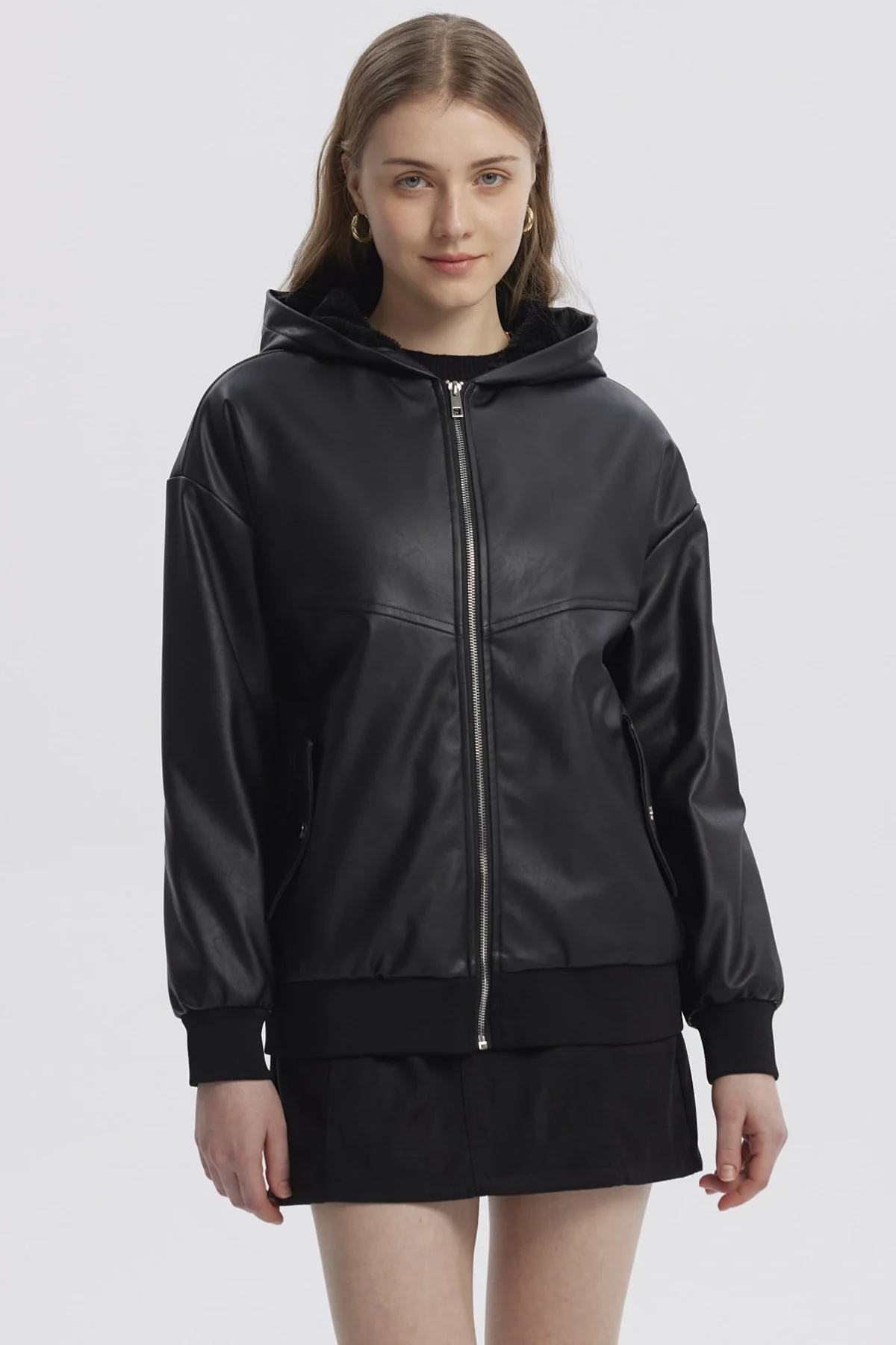 Chaqueta Mujer Efecto Cuero Bonded Negro