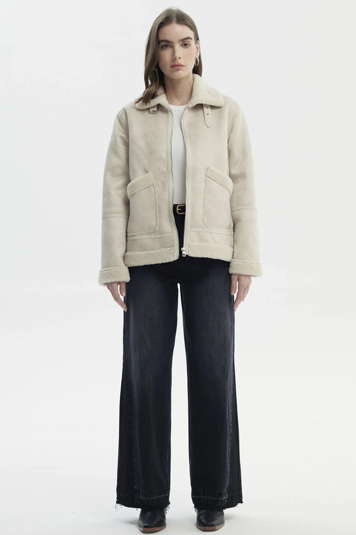 Chaqueta Mujer Slim Cuello Camisero Beige - Image 4