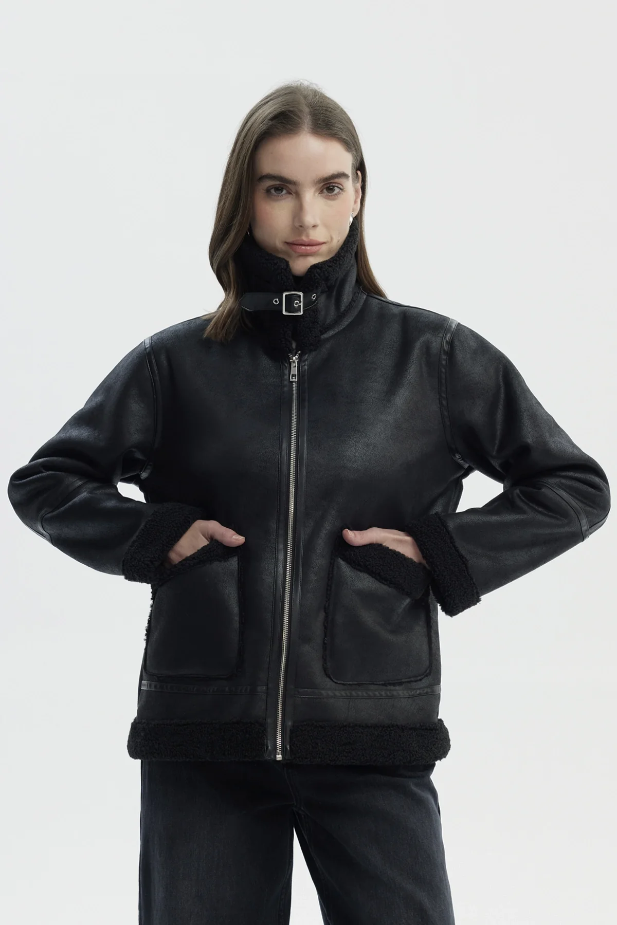 Chaqueta Mujer Slim Cuello Camisero Negro