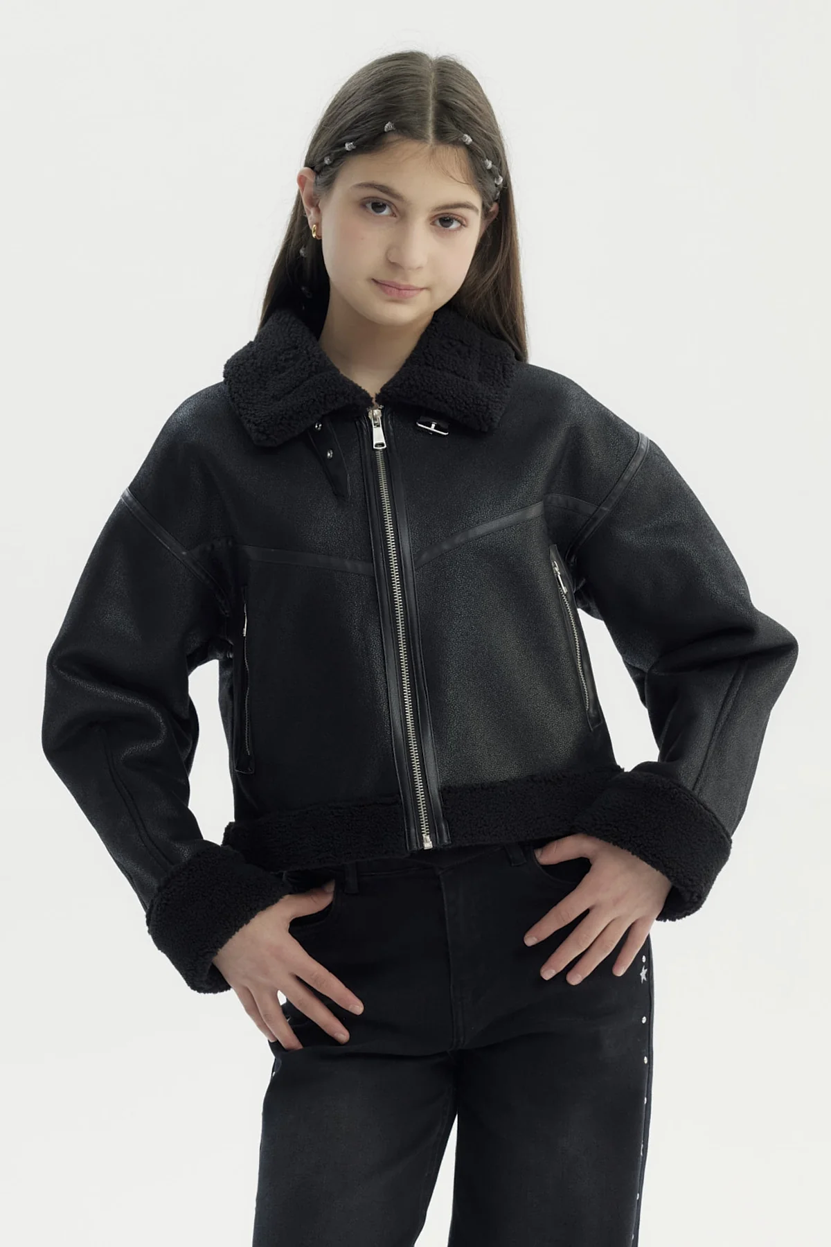Chaqueta Niña Cuello Camisero Negro