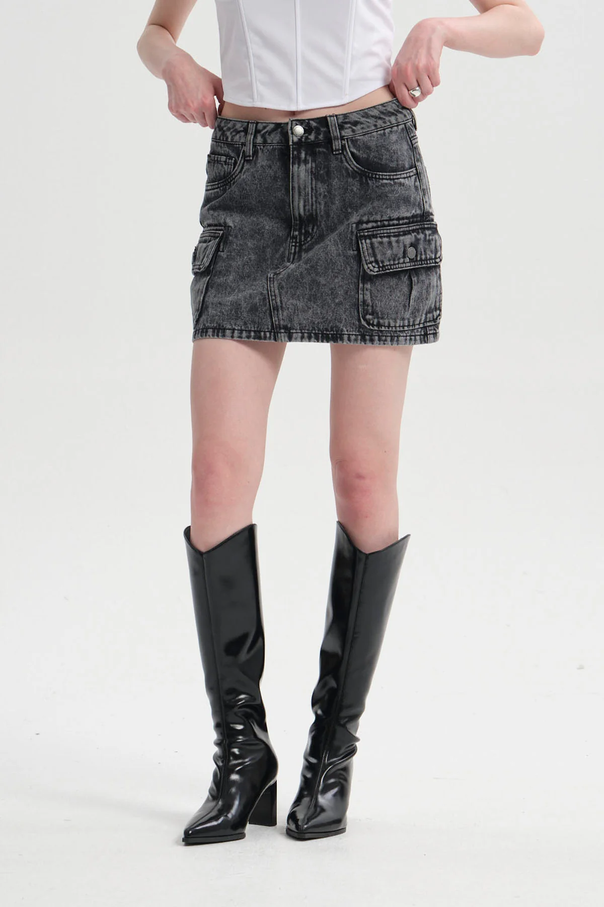 Falda Mujer Cargo Lavado Negro