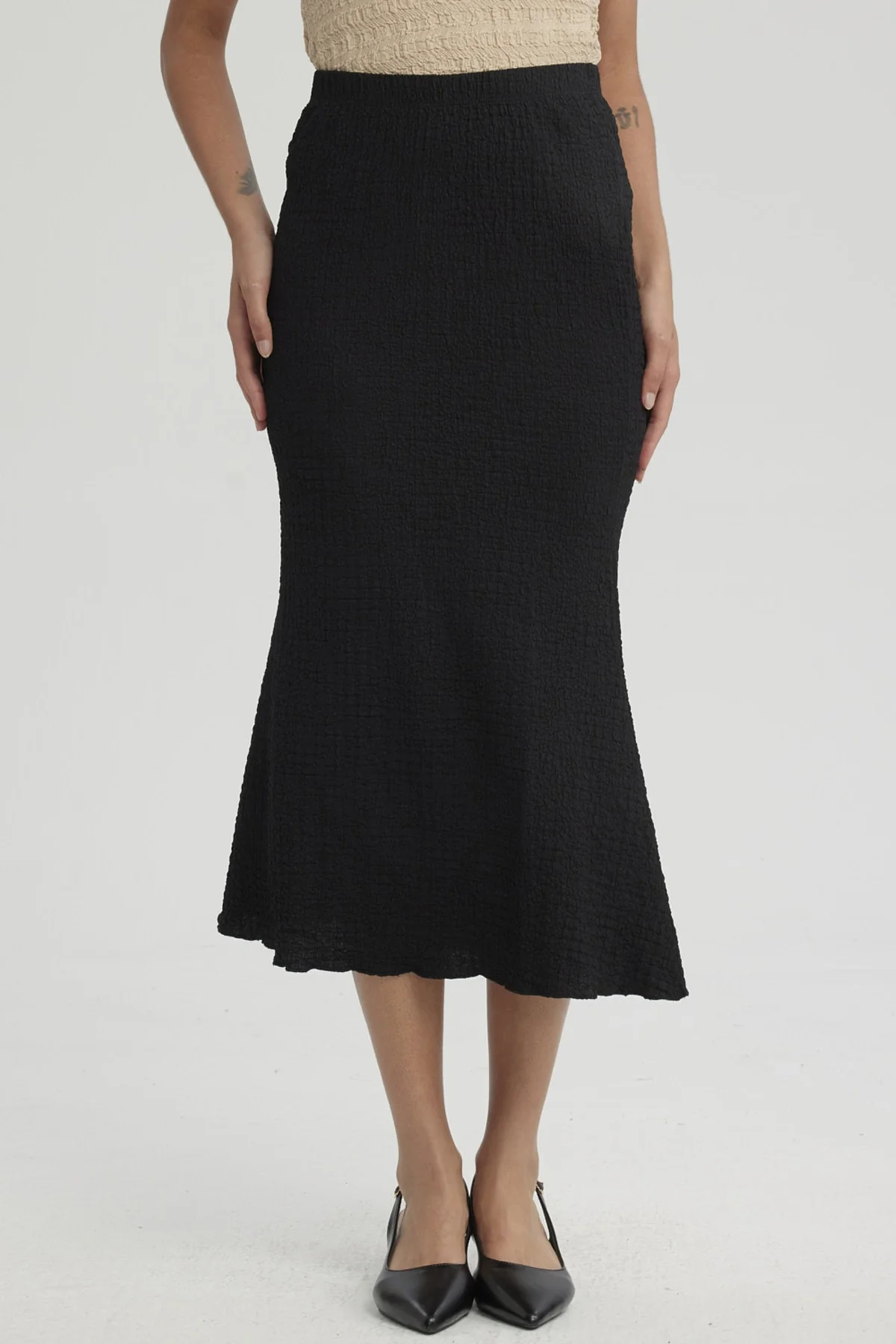 Falda Mujer Larga Pretina Elasticada con Textura Negro