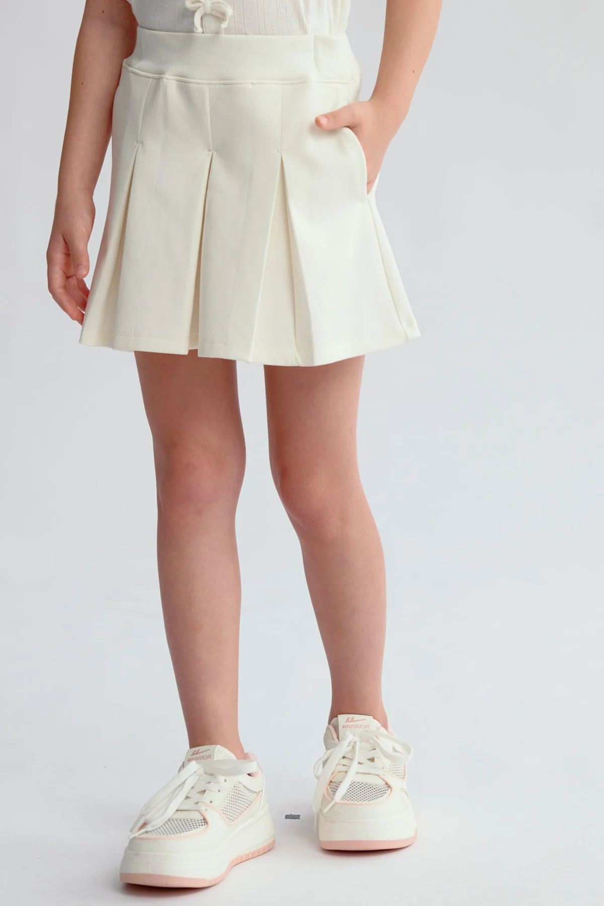 Falda Niña Short Tableada Crema