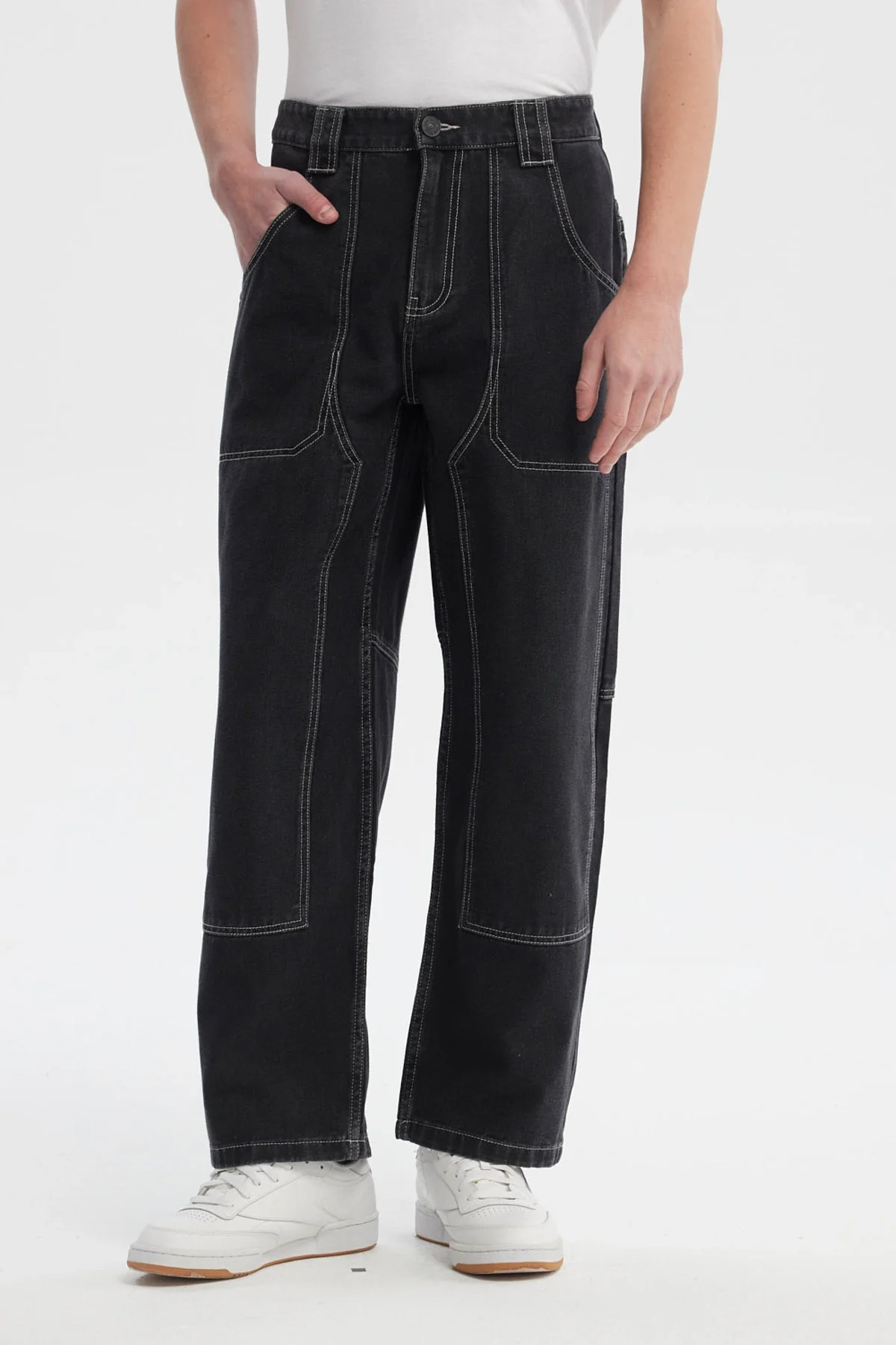 Jeans Hombre Baggy Costura Negro