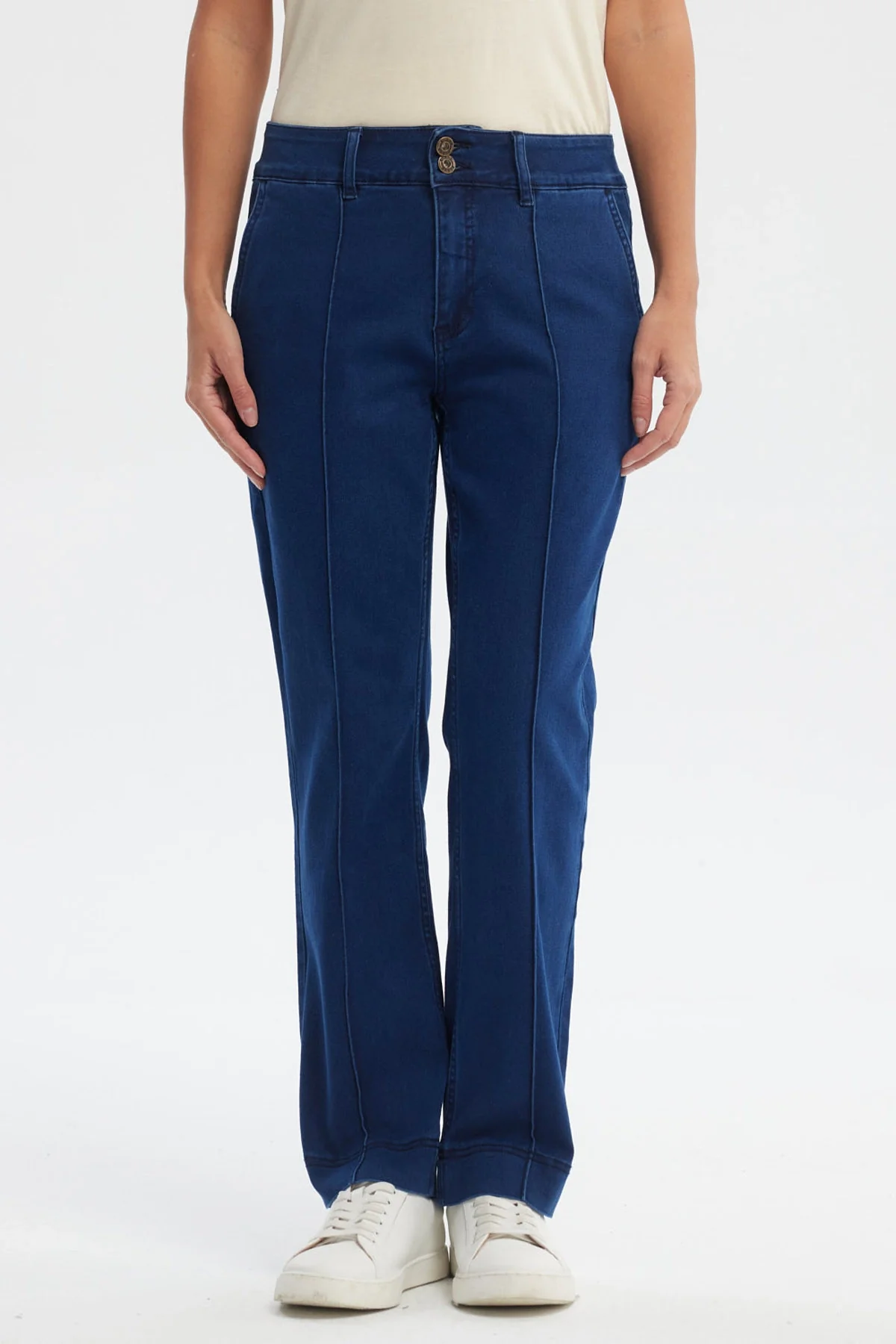 Jeans Mujer Calce Recto Tiro Alto Azul