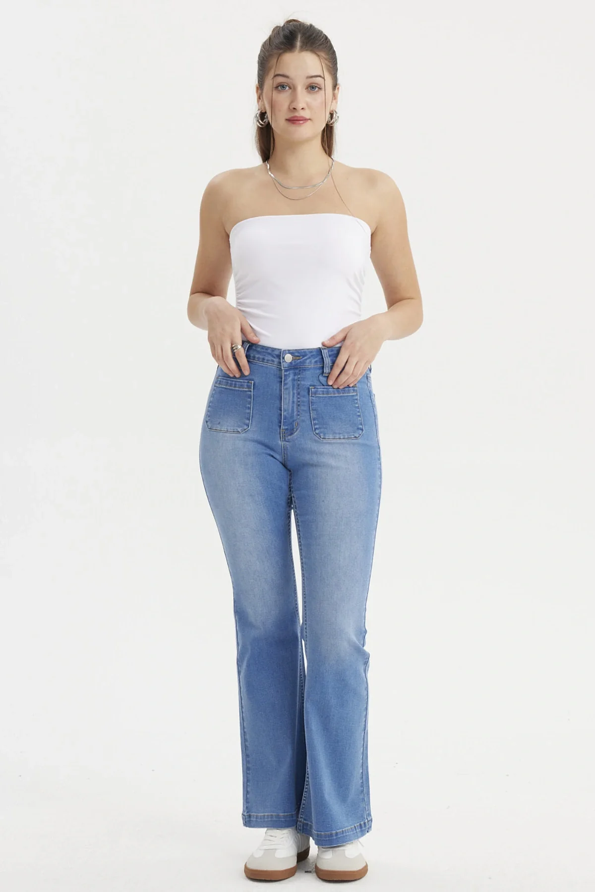 Jeans Mujer Flare Bolsiillos Azul - Image 4