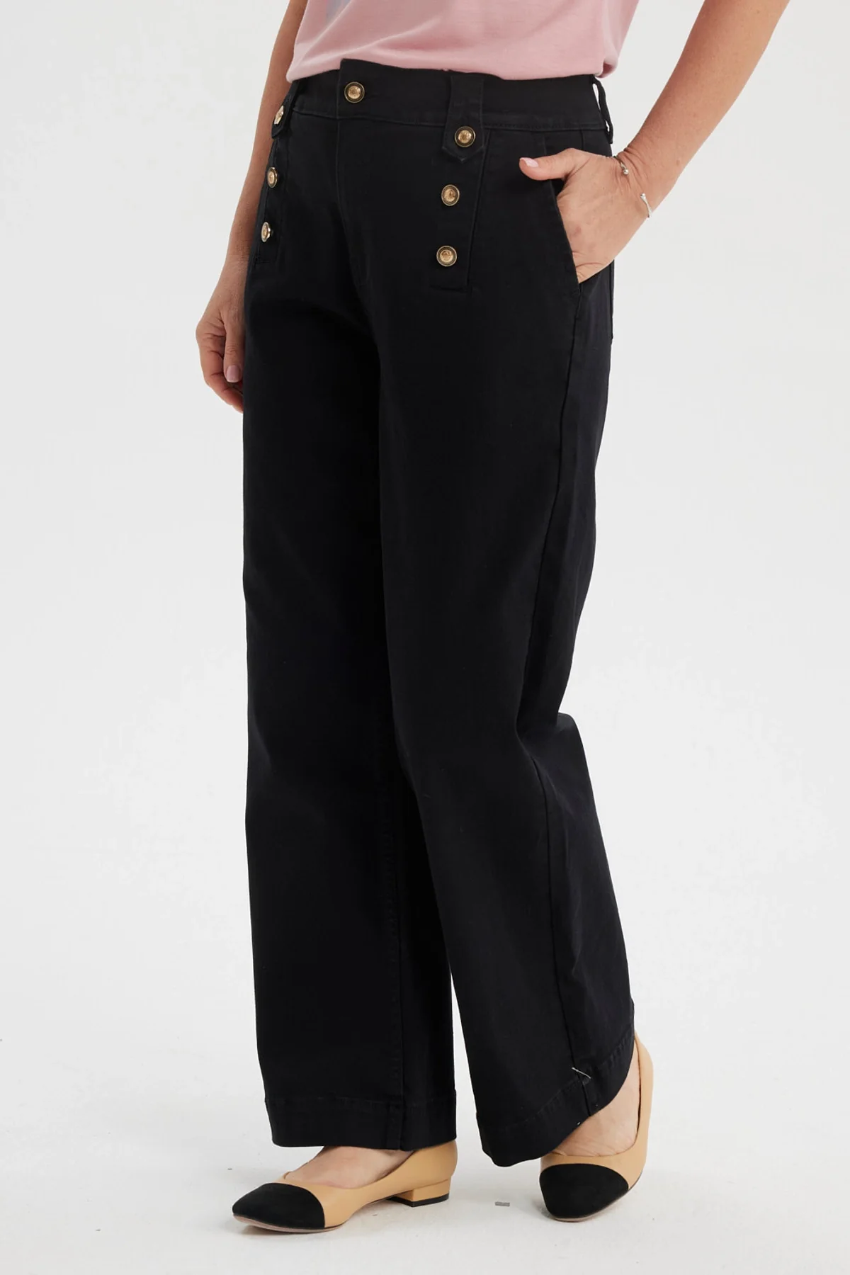 Jeans Mujer Flare Botones Delantero Negro - Image 2