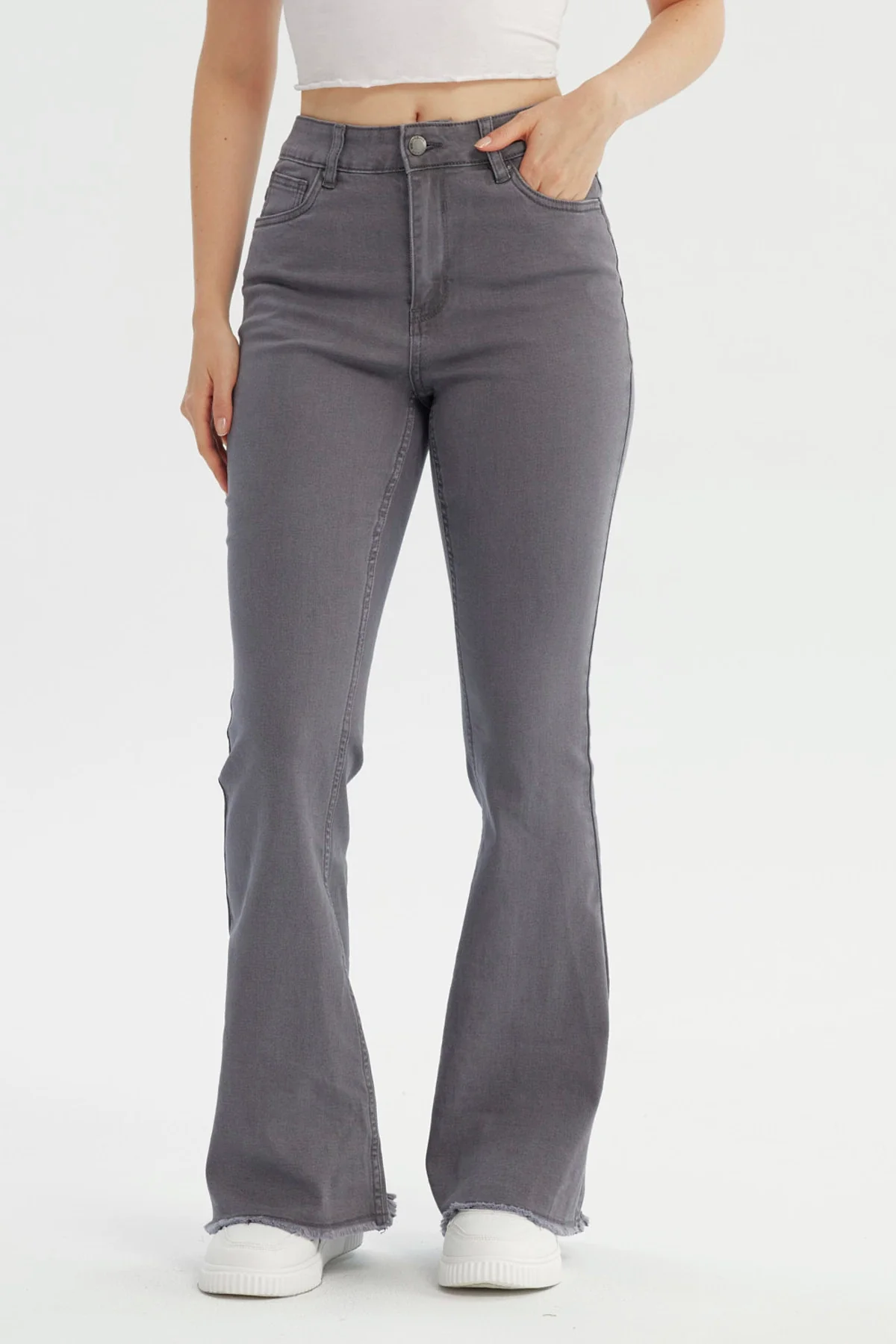 Jeans Mujer Flare Gris
