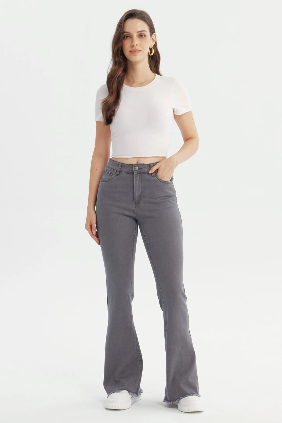Jeans Mujer Flare Gris - Image 4