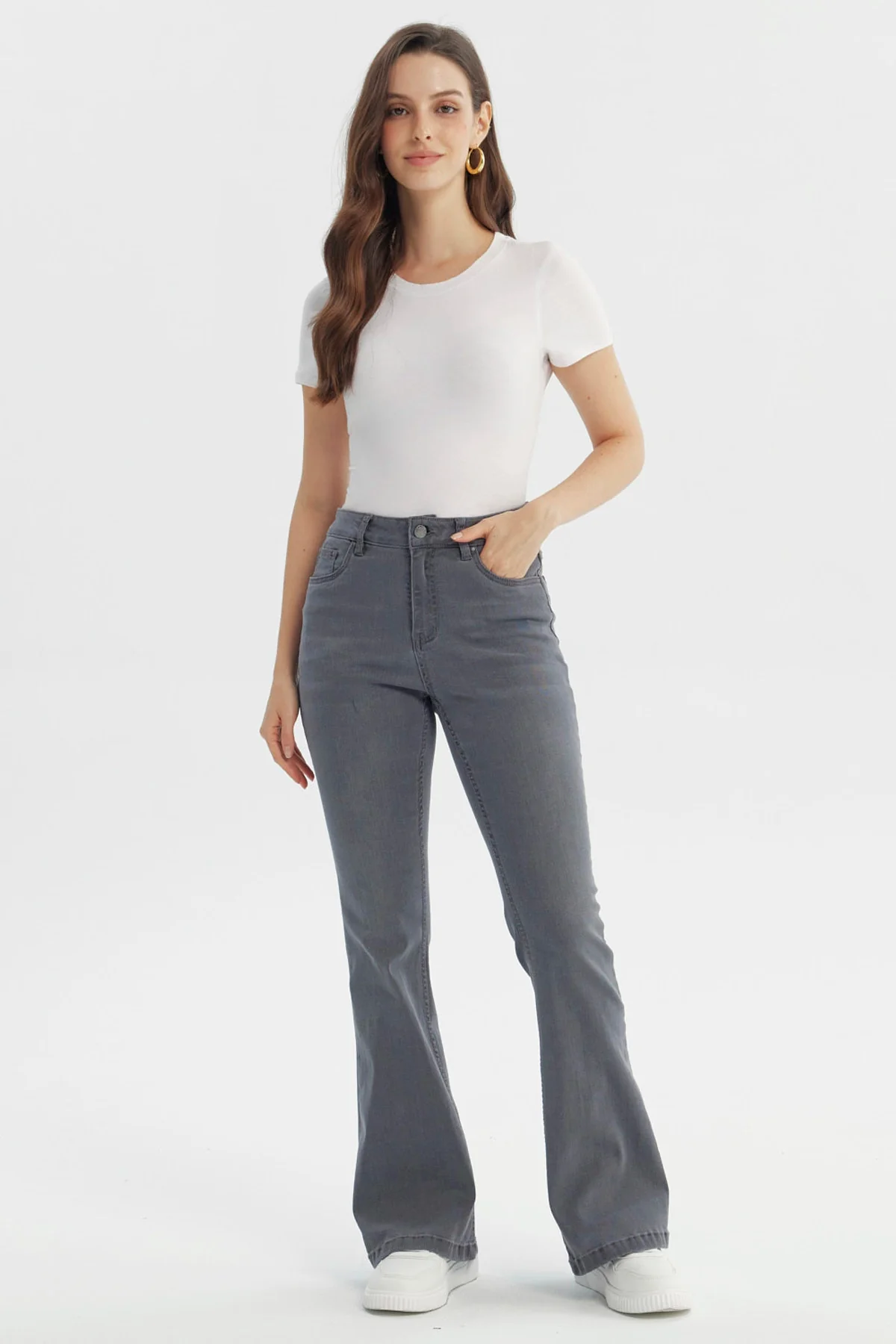Jeans Mujer Flare Gris Oscuro - Image 4