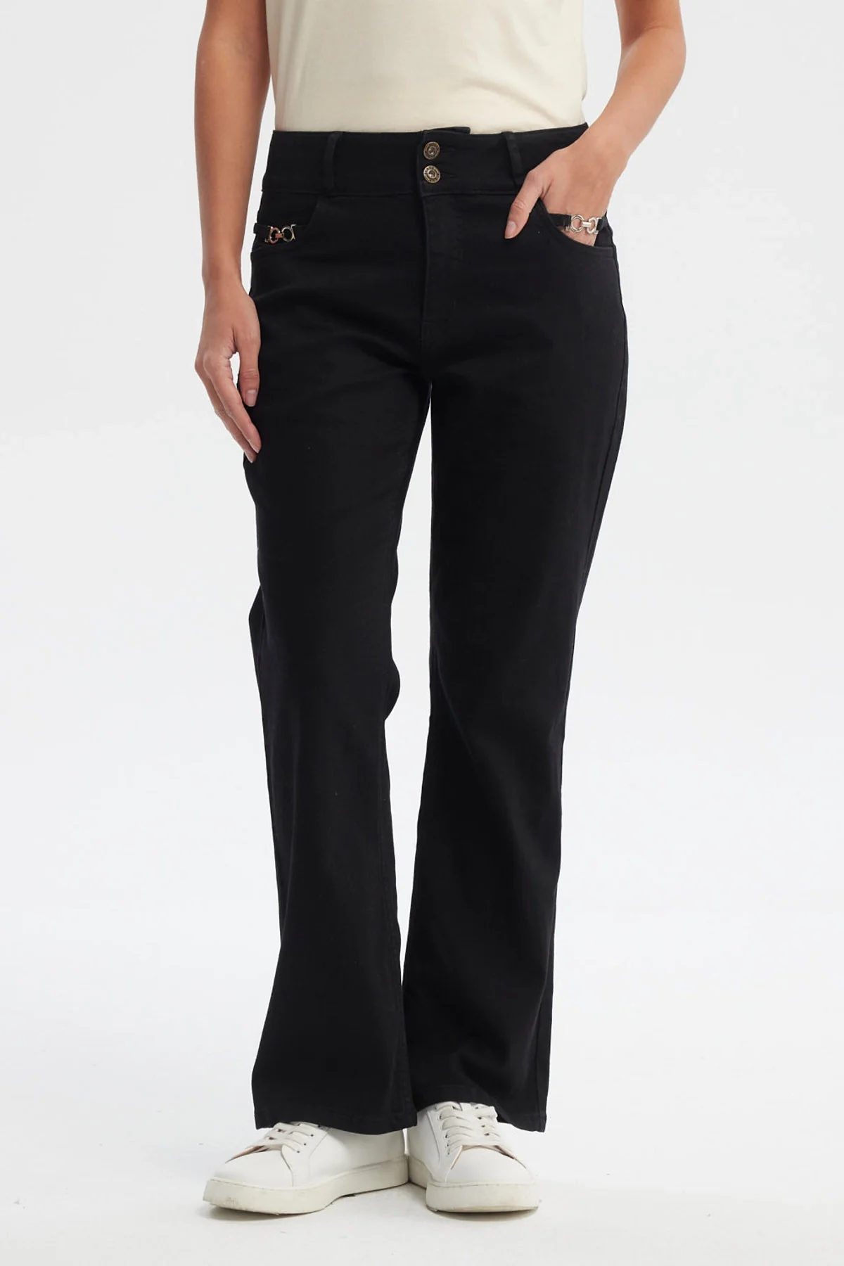 Jeans Mujer Flare Tiro Alto Negro