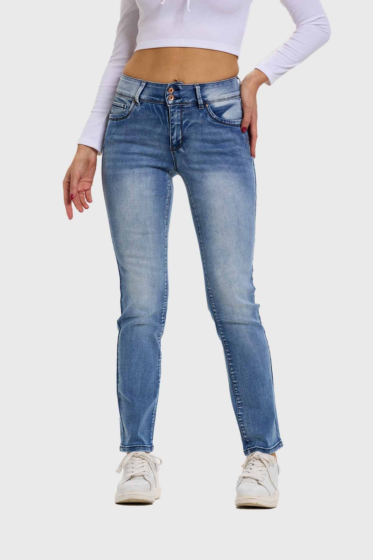 Jeans Mujer Flo Calce Recto Azul